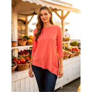 Susan Graver - Coral Asymmetrical Hem Top